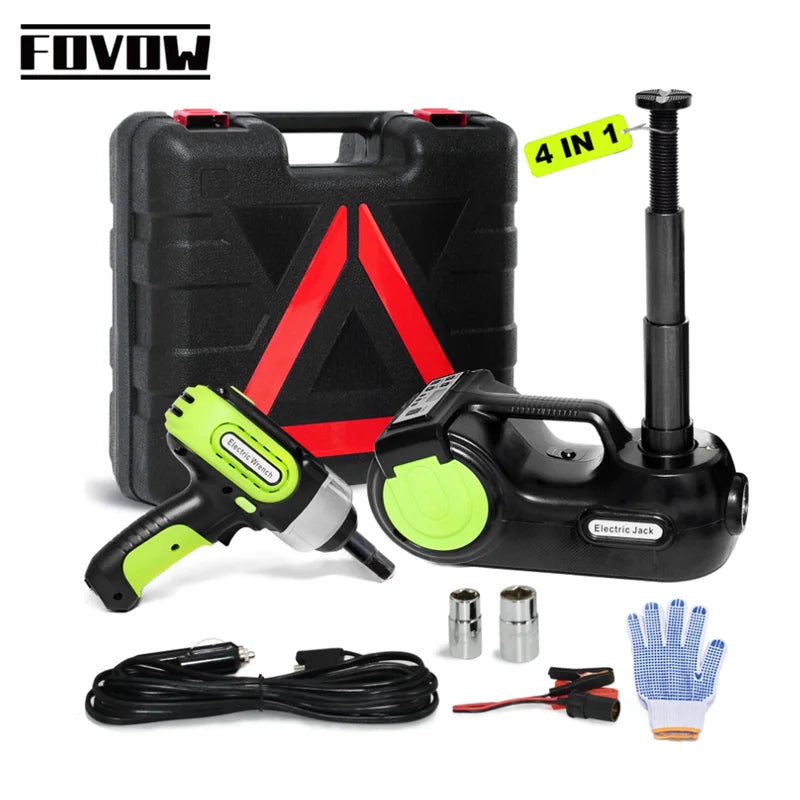 FOVOW 12V Electric Car Jack 5 Ton 4 in 1 Electric Hydraulic Jack 155-450/530mm Car Jack Kit