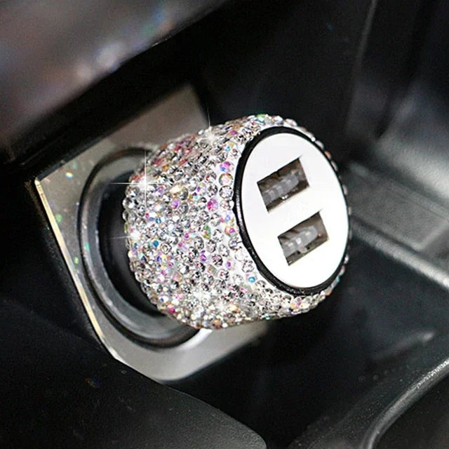 Bling Bling USB Car Charger 5V 2.1A Dual USB Port Fast Adapter Car Decor