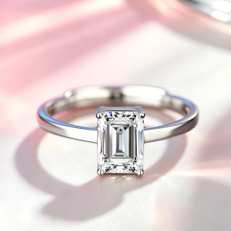 0.5-2.0 Carat Emerald Cut Moissanite Ring S925