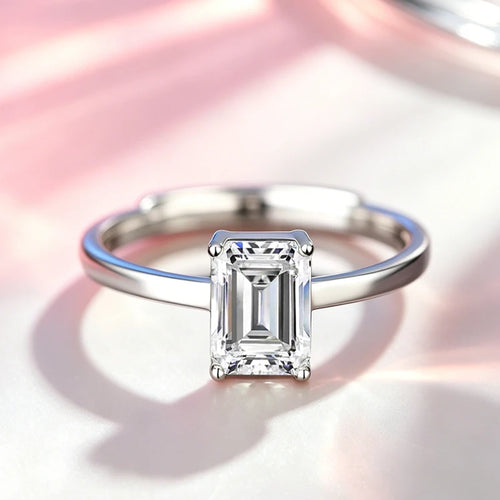 0.5-2.0 Carat Emerald Cut Moissanite Ring S925