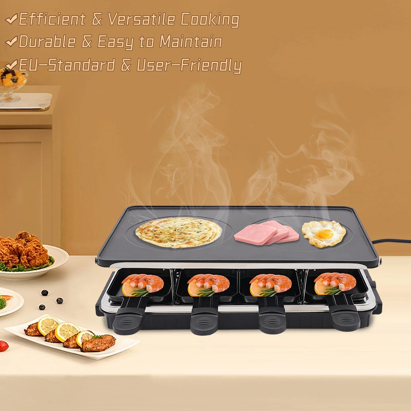 220-240V Table Grill,Electric Grill,Non-Stick Electric Barbecue Grill,1 Large + 8 Small Trays,for Barbecues,Parties,Decks