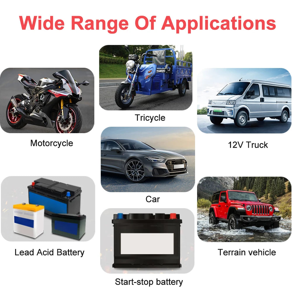 12V 6A Smart Pulse Battery Charger with LCD Display Fast Charge for AGM/GEL/Lead-
