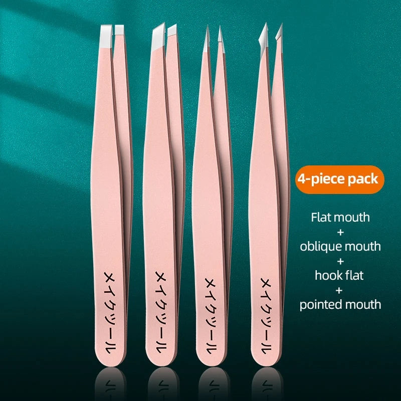 4 Pcs Stainless Steel Eyebrow Forceps Professional, Beauty Tool Set For Facial Hair