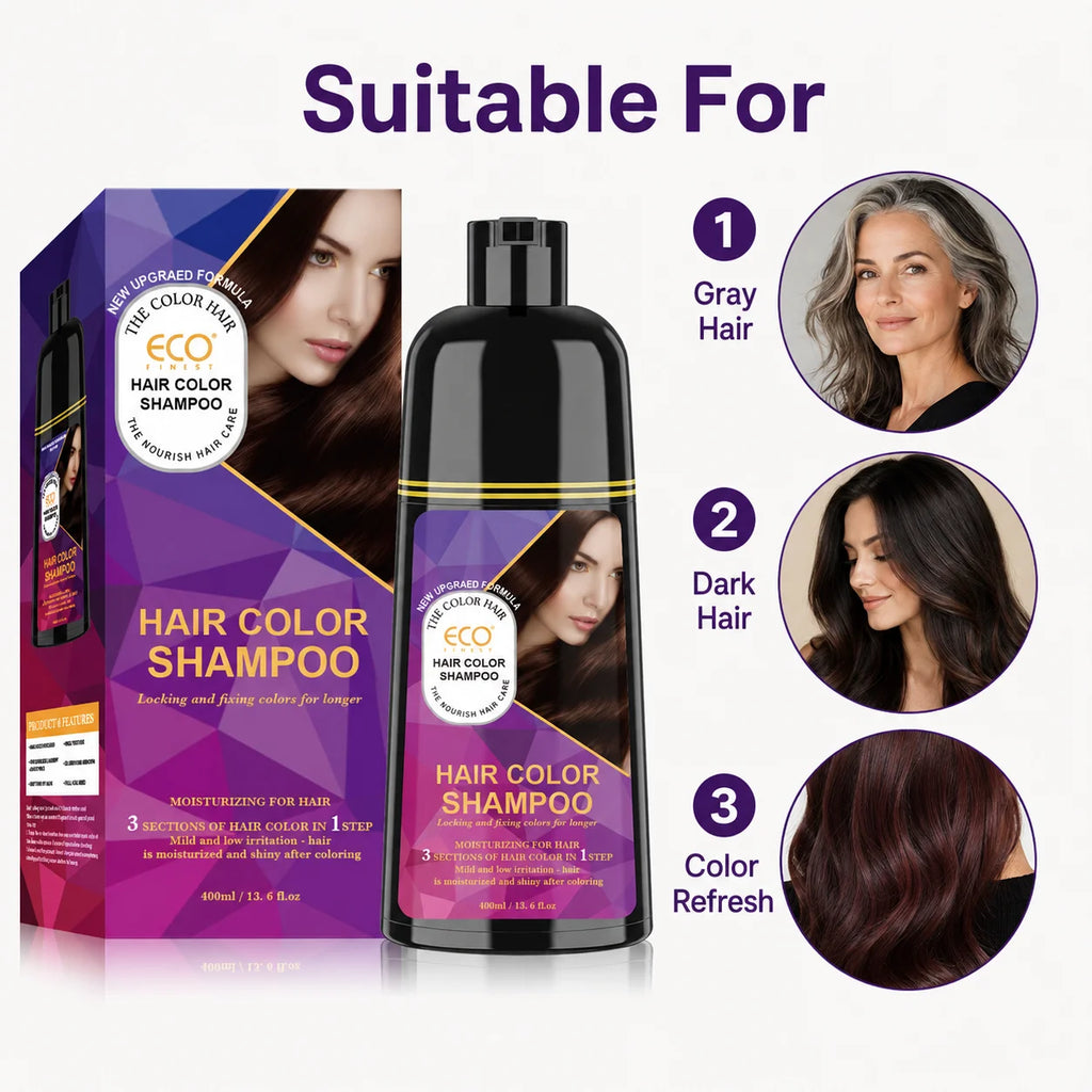400ml Hair Color Shampoo Black Brown Burgundy Red Hair Dye Shampoo 3 in 1 Color Depositing Shampoo for Women Men,