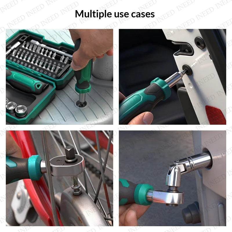1/4" Drive Quick-Release 40 in 1 Ratchet Socket Bit Set Cr-V Steel Phillips/Slotted Screwdrivers for Repair & Hand Tools