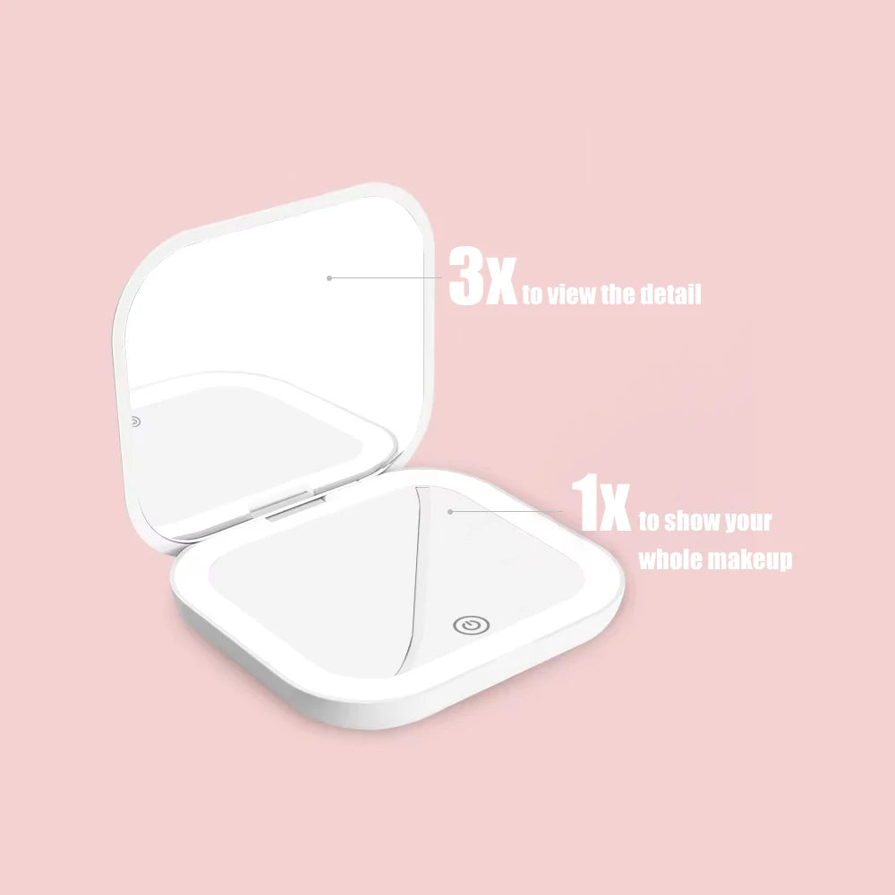 Compact Mirror with Lights, 1X/2X Magnification Portable Folding Handheld Small Pocket LED Travel Makeup Mirror for Gift, Purse