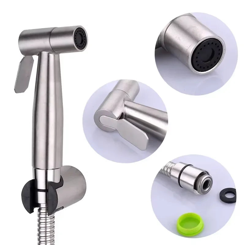 Toilet Bidet Faucet Black Handheld Sprayer Stainless Steel Bathroom Hand Bidet