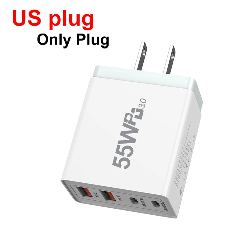 Fast Charge Mobile Phone Adapter For iPhone Xiaomi Huawei Quick Charger Wall Charger 4 Ports