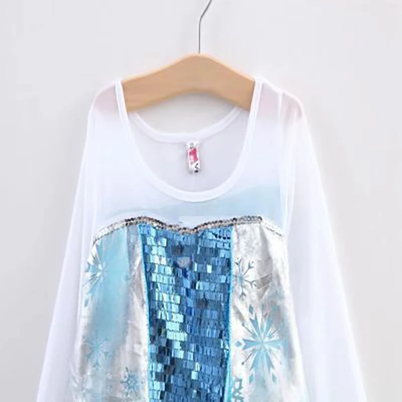 Girls Ice Snow Princess Cosplay Dress with Long Cloak