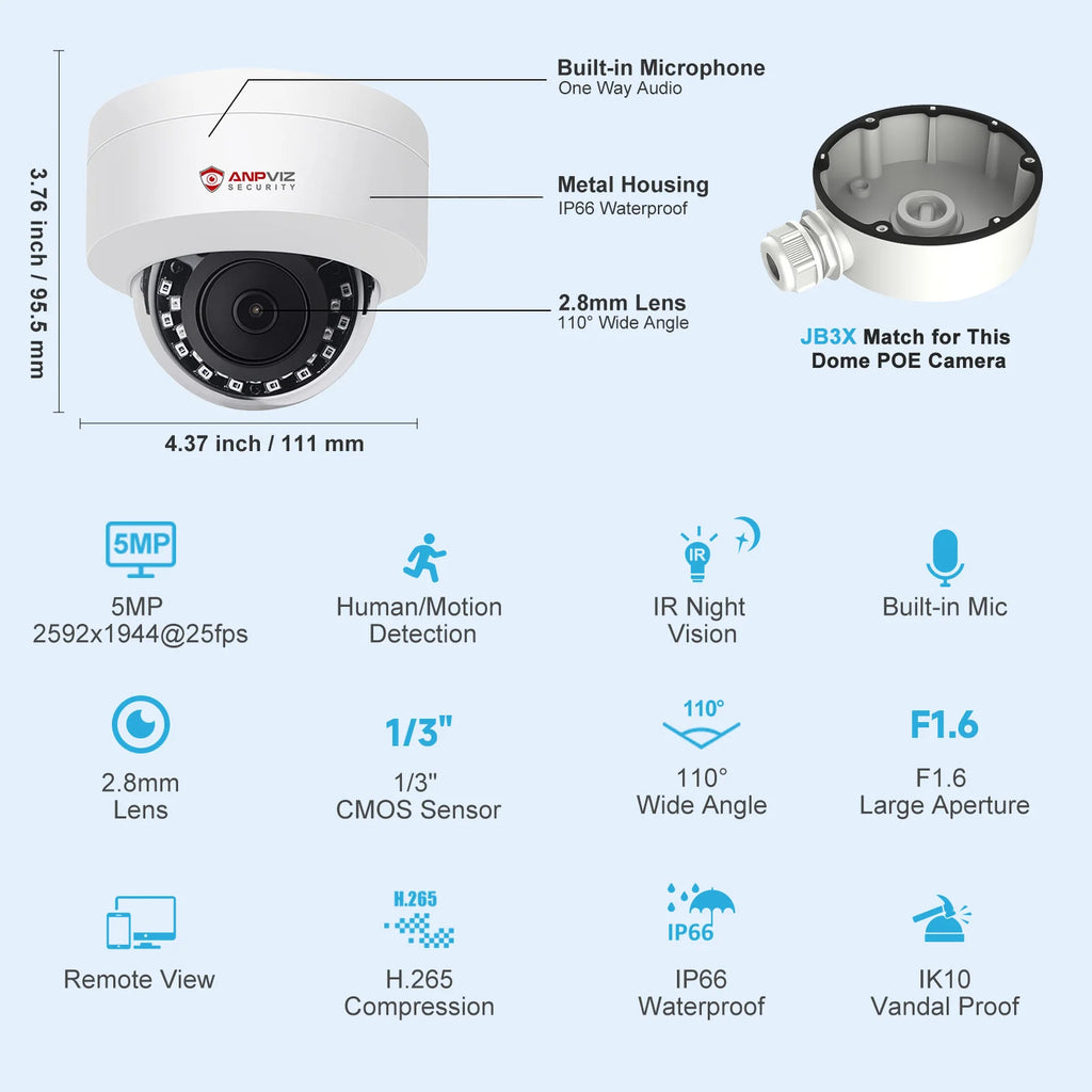 Anpviz 5MP IP Video Camera Outdoor POE Dome Hikvision Compatible CCTV