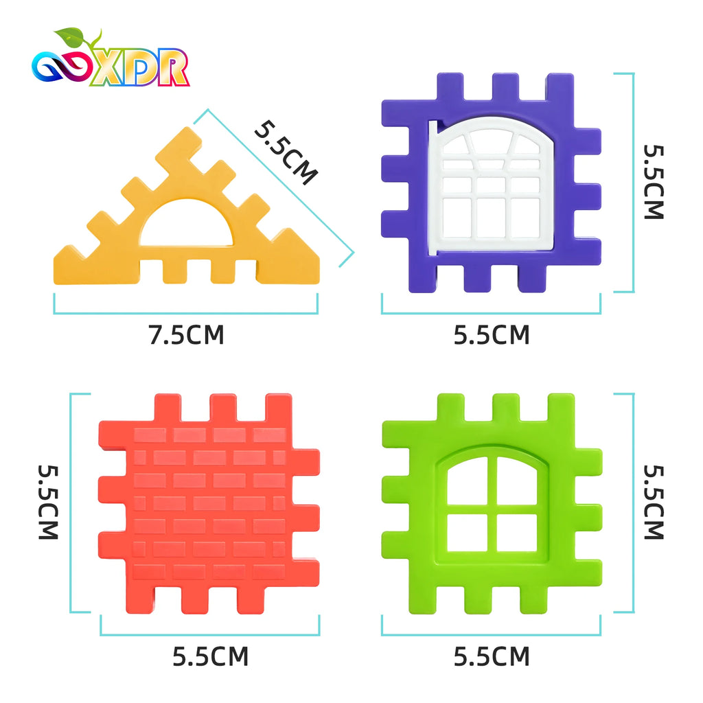 Children Building Houses Building Block Simulation Window Design Colored