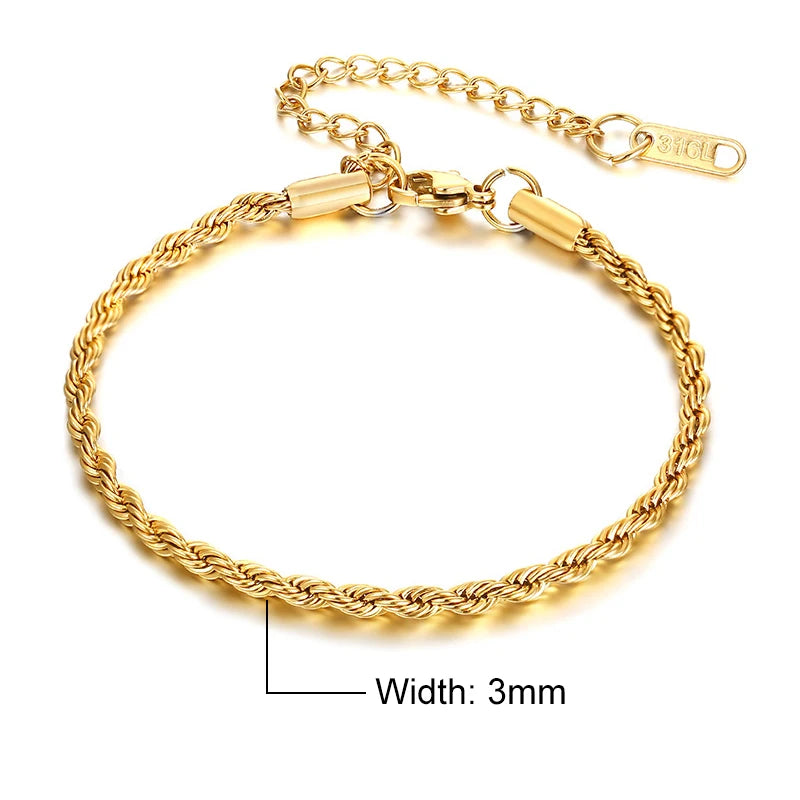 Vnox Unisex Rope Chain Bracelets for Men Women