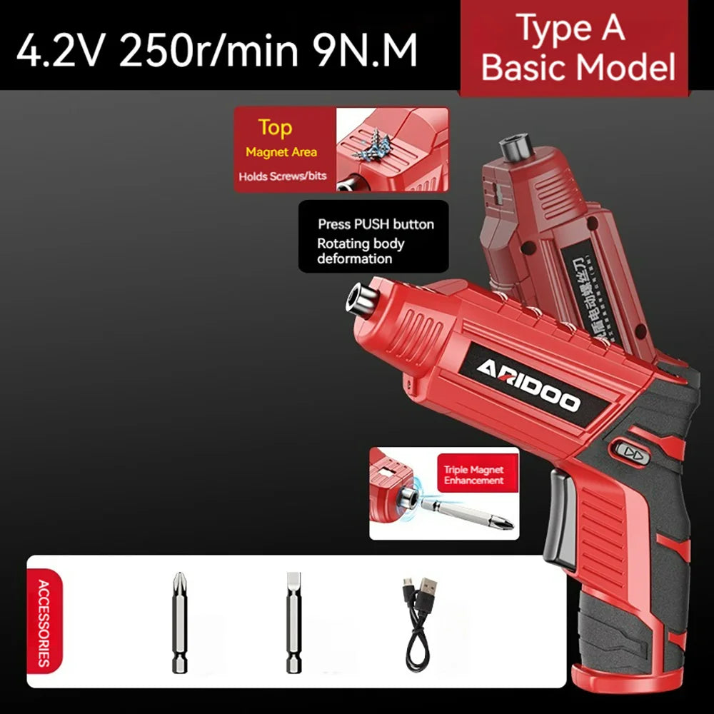 4.2V 6Nm 1300mAh 250rpm Electric Screwdriver Set Cordless Screwdriver Rechargeable Drill Kit Household Mini Drills Screwdrivers