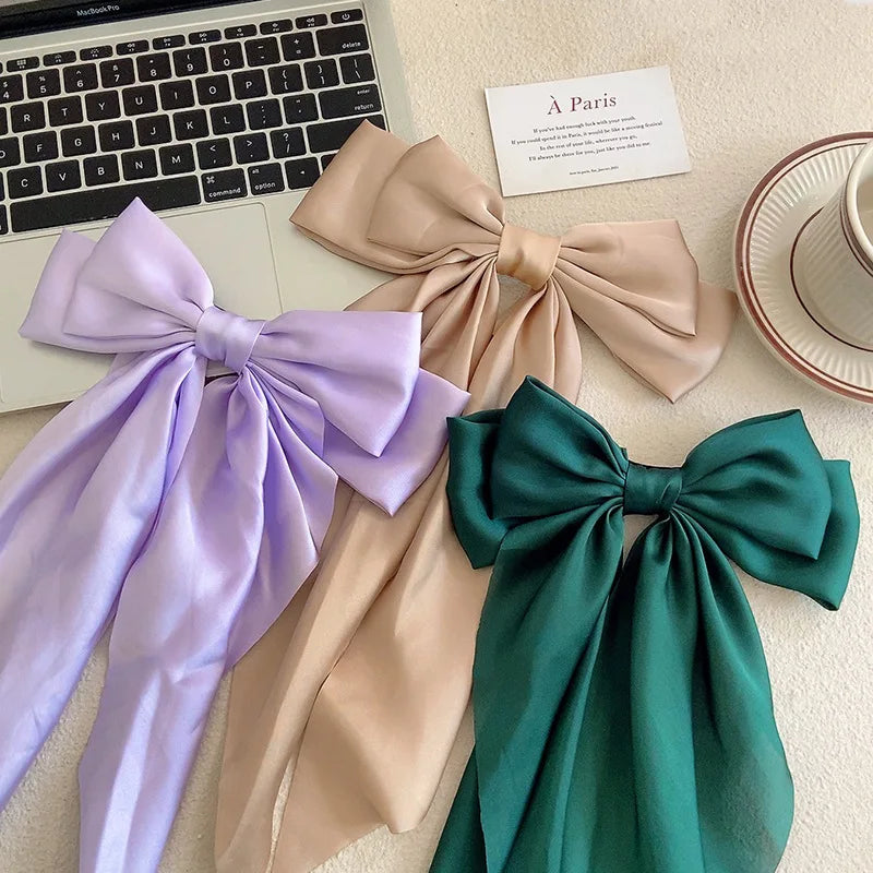 Solid Color Bow Ribbon Hair Clip New Women Large Bowknot Barrettes