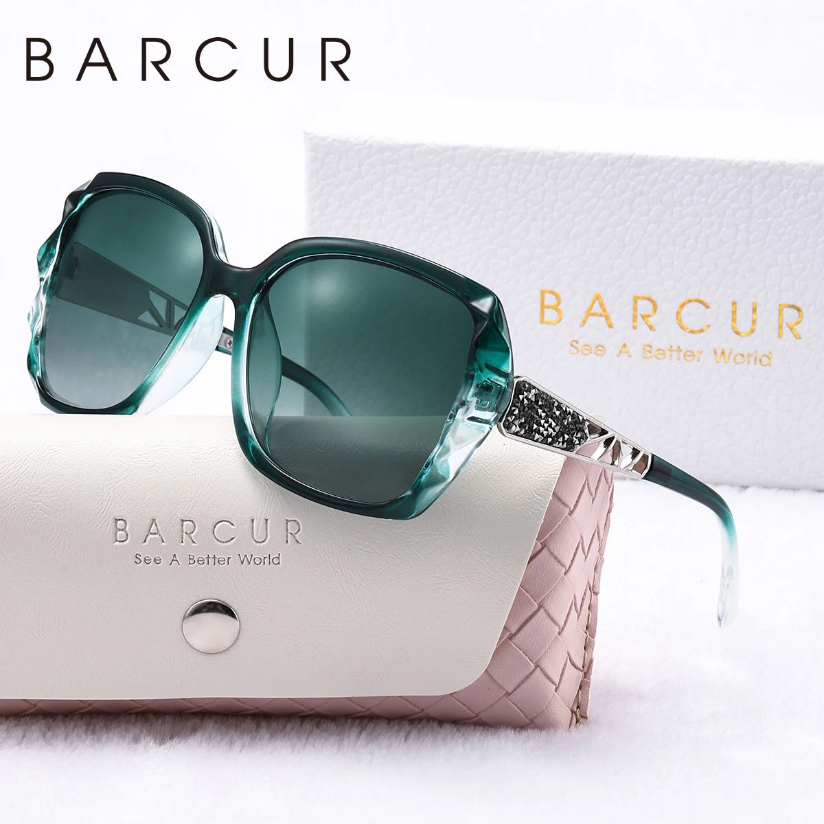 BARCUR Trendy Women Polarized Sunglasses Butterfly PC Transparent Large Frame Hollow Out Mirror Leg Leisure UV Women Sunglasses