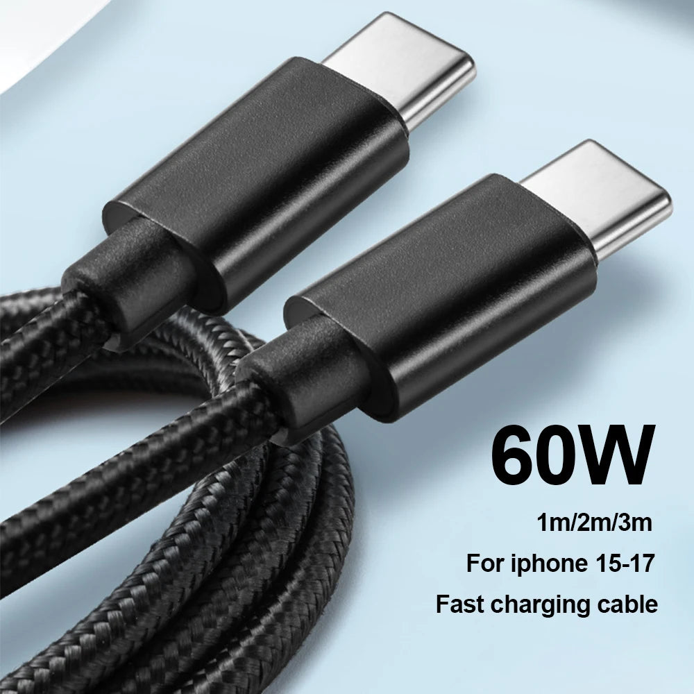 Nylon Braided 60W Type C Wire For iphone 15 16 17 pro max