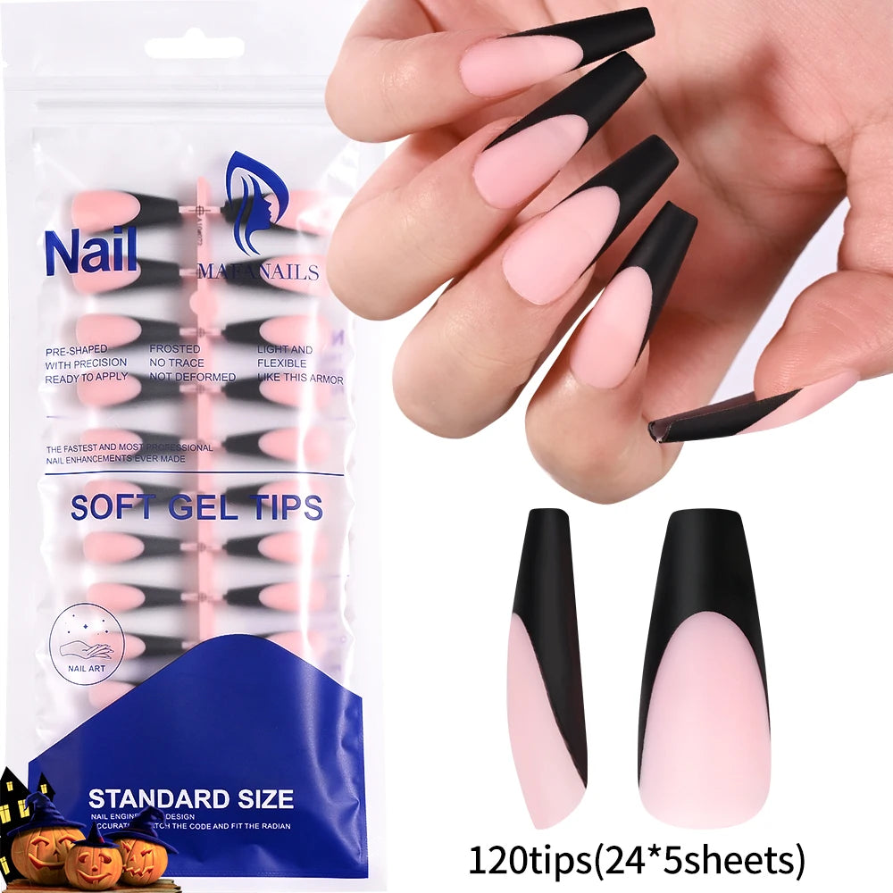 120Pcs Glossy Medium Coffin Press On Nails Pink Gradient French Fake Nails Acrylic Full Cover Ballerina False Nails For Women