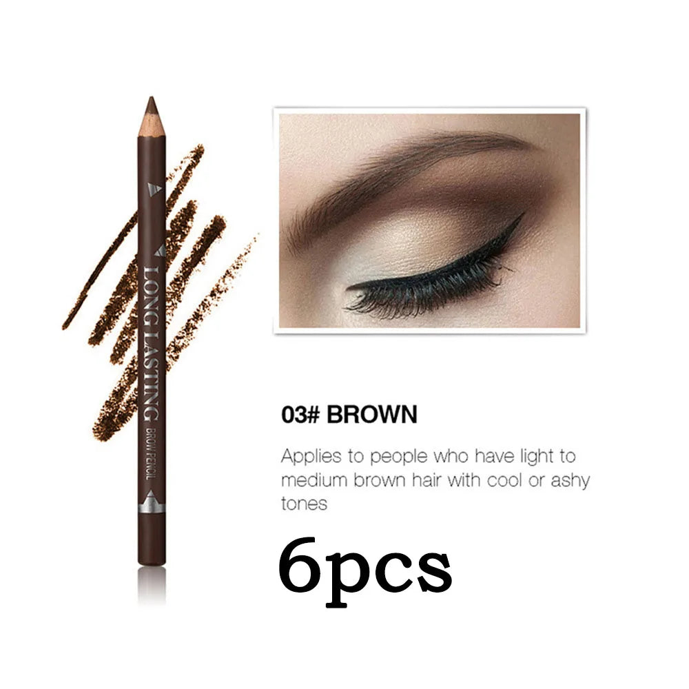 6pcs MENOW 3 colors Long Lasting Waterproof  Eyebrow Pencils Double Use Wooden Pole Eyeliner Permanent Makeup Tattoo Accessories