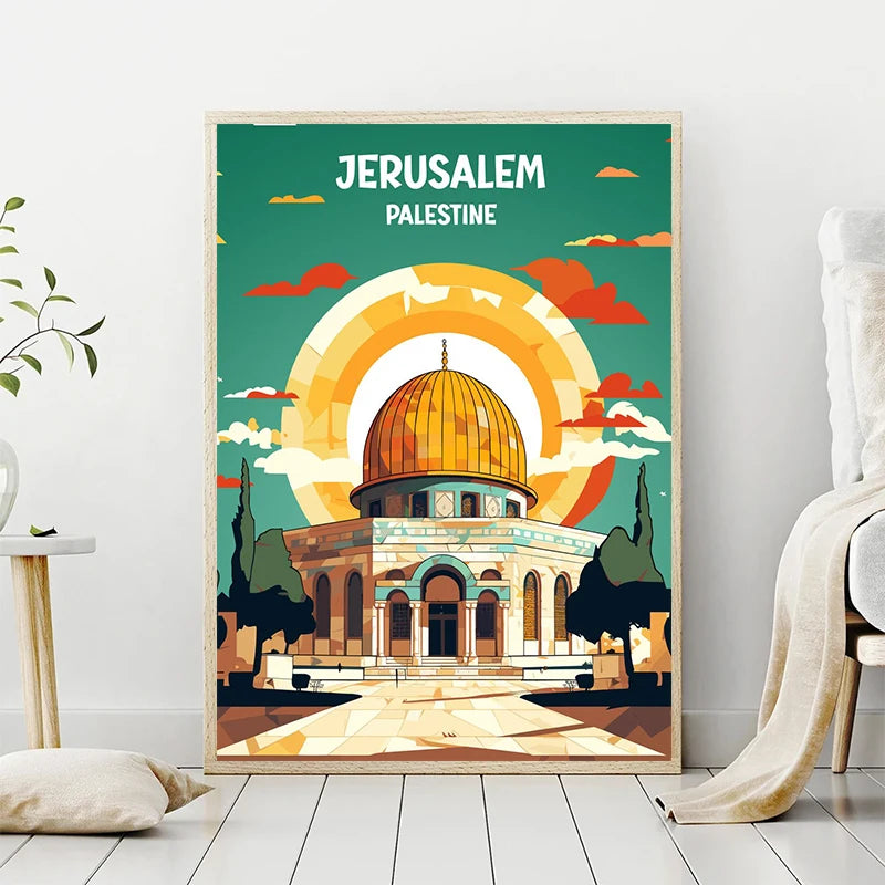 Jerusalem Palestine Travel Poster Religious Shrines Watercolor Prints Canvas Painting Wall Art Pictures Home Living Room Decor