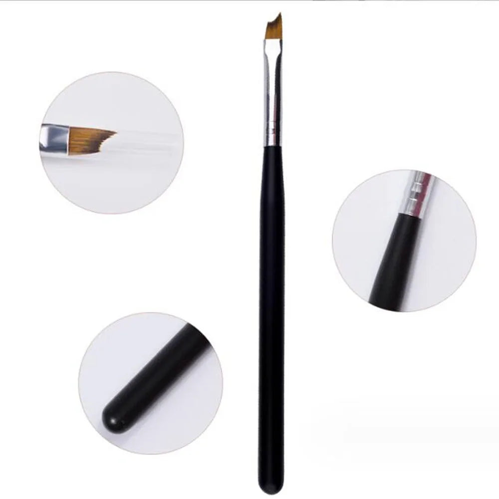 1Pc French Tip Oblique Nail Brush Black Handle Half Moon Shape UV Gel Nail Painting Drawing Pen French Curved Manicure Art Brush