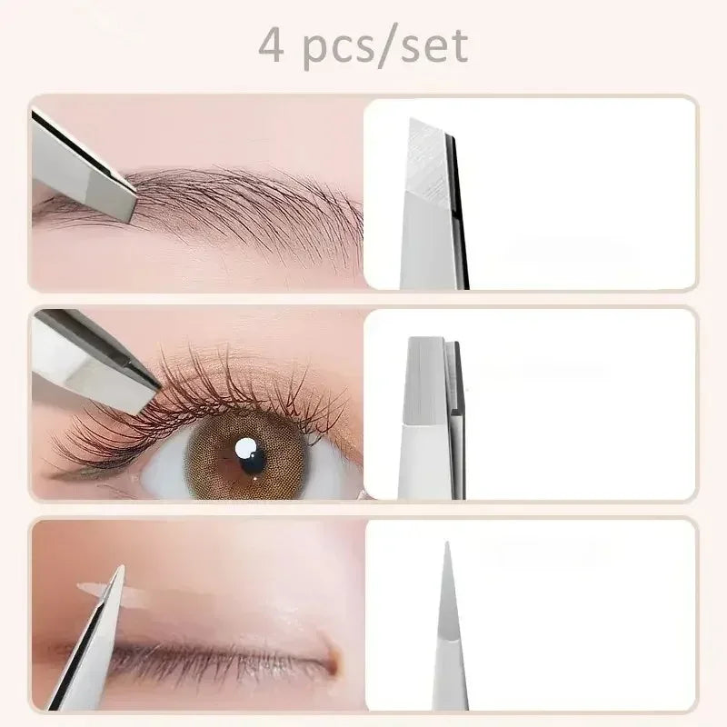 4 Pcs Stainless Steel Eyebrow Forceps Professional, Beauty Tool Set For Facial Hair