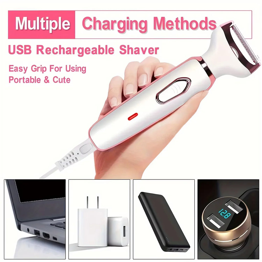 HOMEFISH 4 In 1 Electric Lady Shaver Body Hair Removal Epilator Painless Cordless Trimmer Razor,