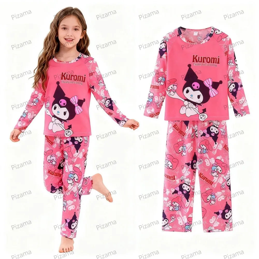 Sanrio Girls Pajamas Sets Full Sleeve Soft Hello Kitty Pyjamas Kids Cinnamoroll Pijamas Sleepwear Kuromi Baby Homewear Pjs