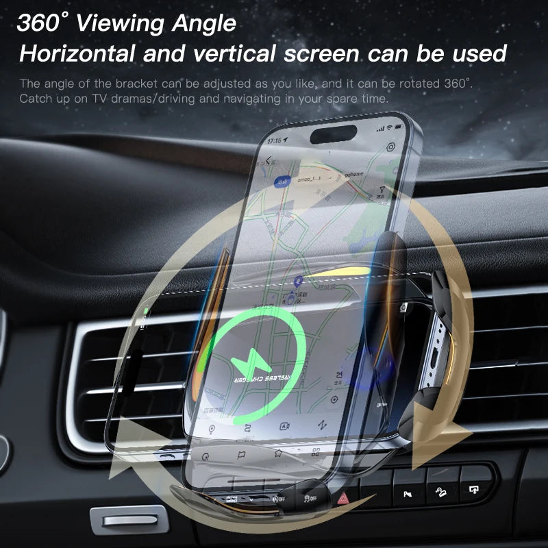 1PC updated car wireless phone holder with wireless charging, universal ventilation components, 360 ° rotating arm, USB connecto