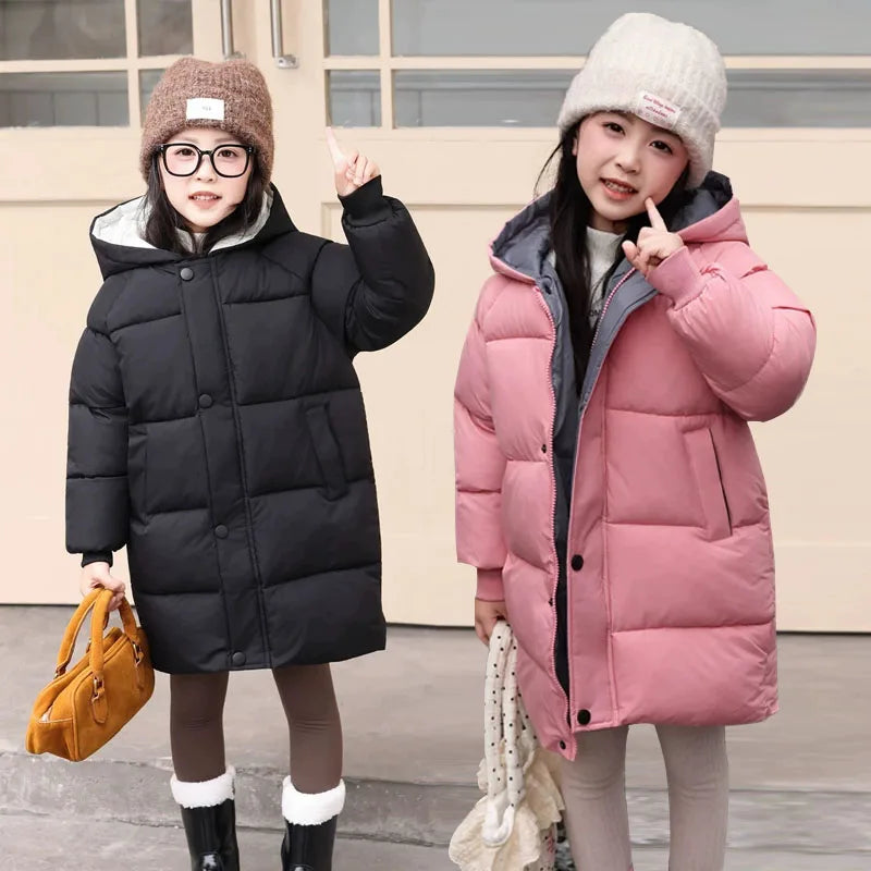 Kids Winter Down Coats Children Thicken Warm Long Jackets Boys Girls Hooded