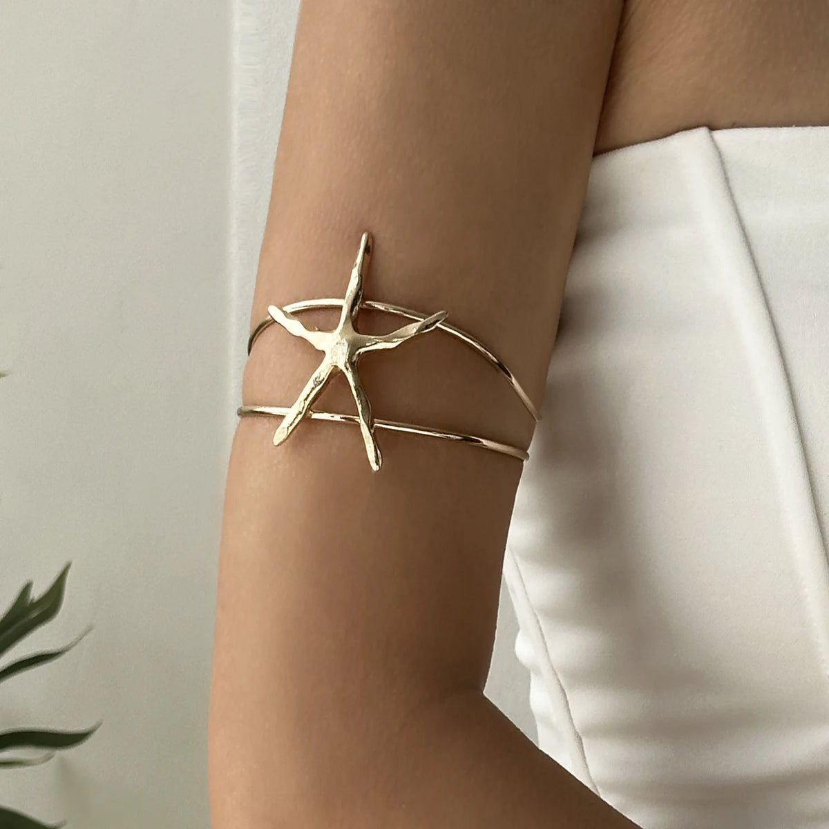 Boho Gold Color Leaf Upper Arm Cuff Bracelet for Women