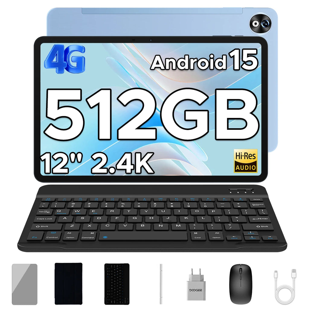 DOOGEE T40 Pro Tablet 20GB 512GB 12" 2.4K Display Helio G99 10800mAh Battery Quad Speaker 7.6mm Ultra-thin Android 15 Smart Pad