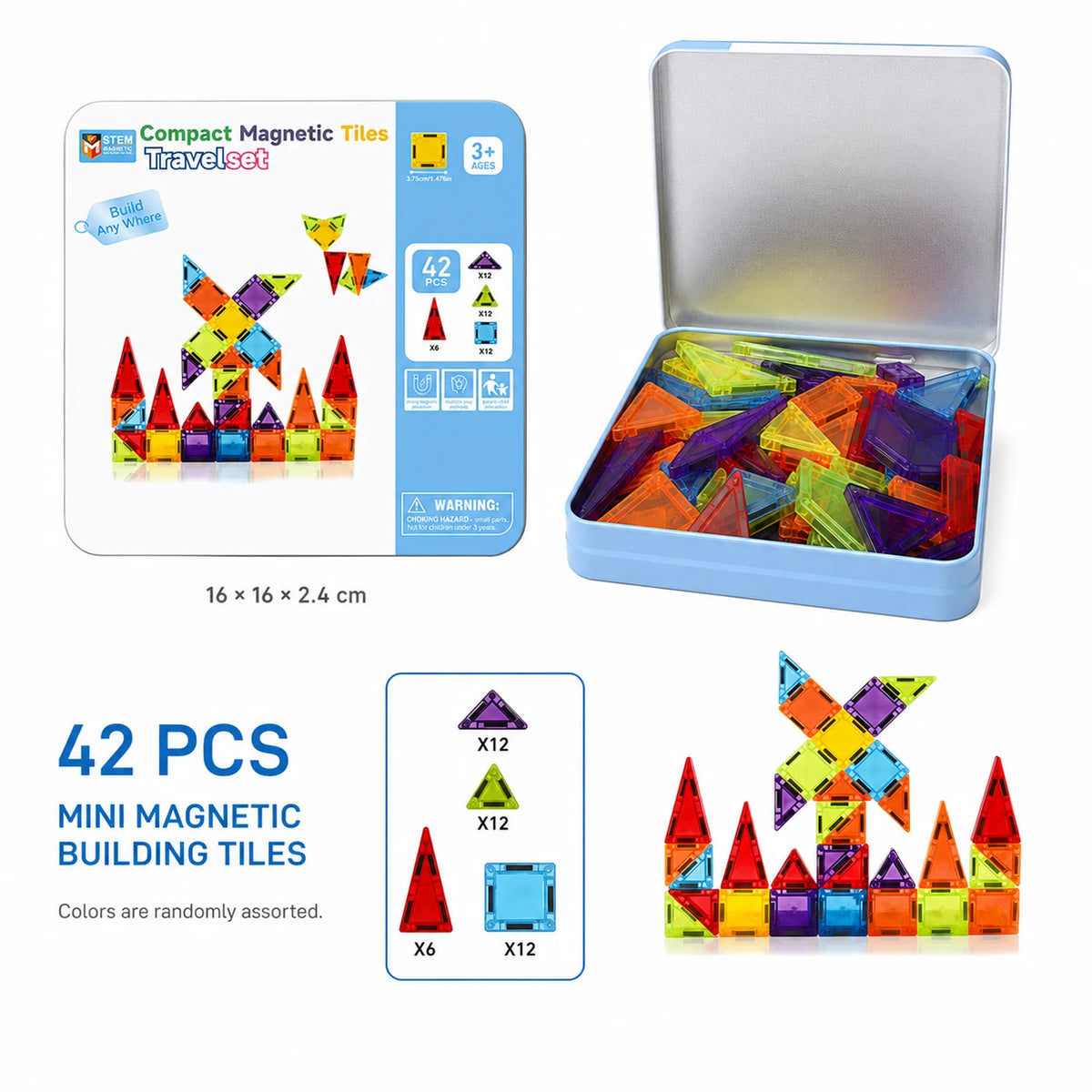 Magnetic Tiles Travel Set Metal Tin Box STEM Building Blocks