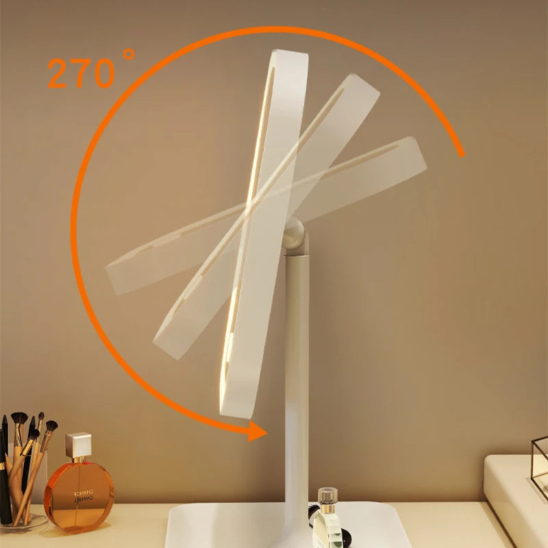 3 Color Light LED Desktop Vanity Mirror,Modern Makeup Mirror With Storage Tray,Women Bedroom Dressing Touching Mirror