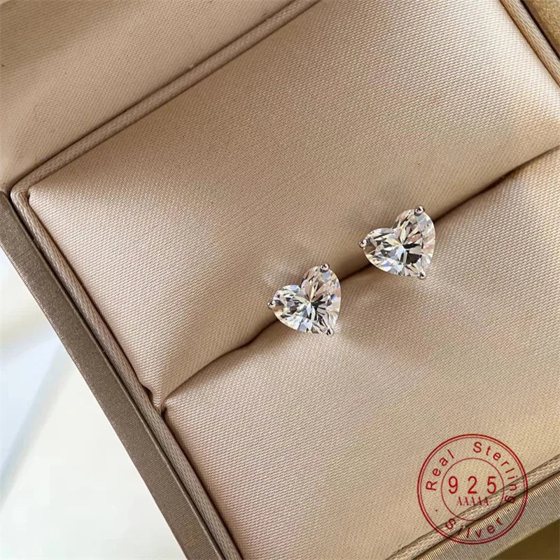 925 Sterling Silver Shiny Zirconia Heart Earrings for Women Exquisite Party Wedding Jewelry Accessories