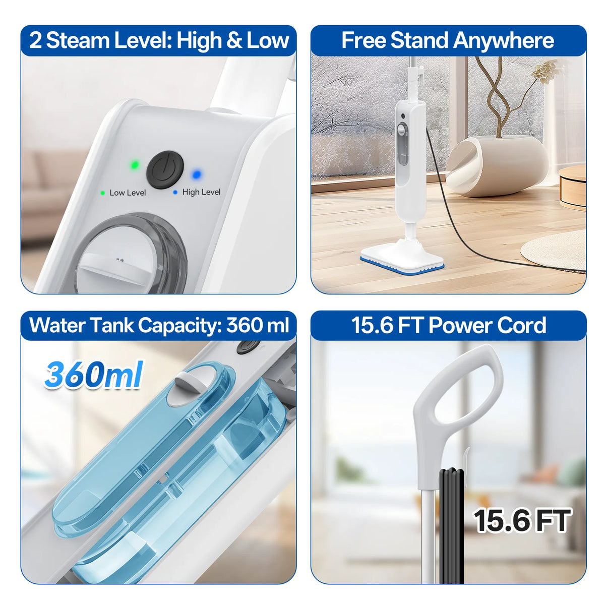 F2 Steam Mop 1300W Powerful 6 in 1 Detachable Cleaner High Temperature Sanitizing