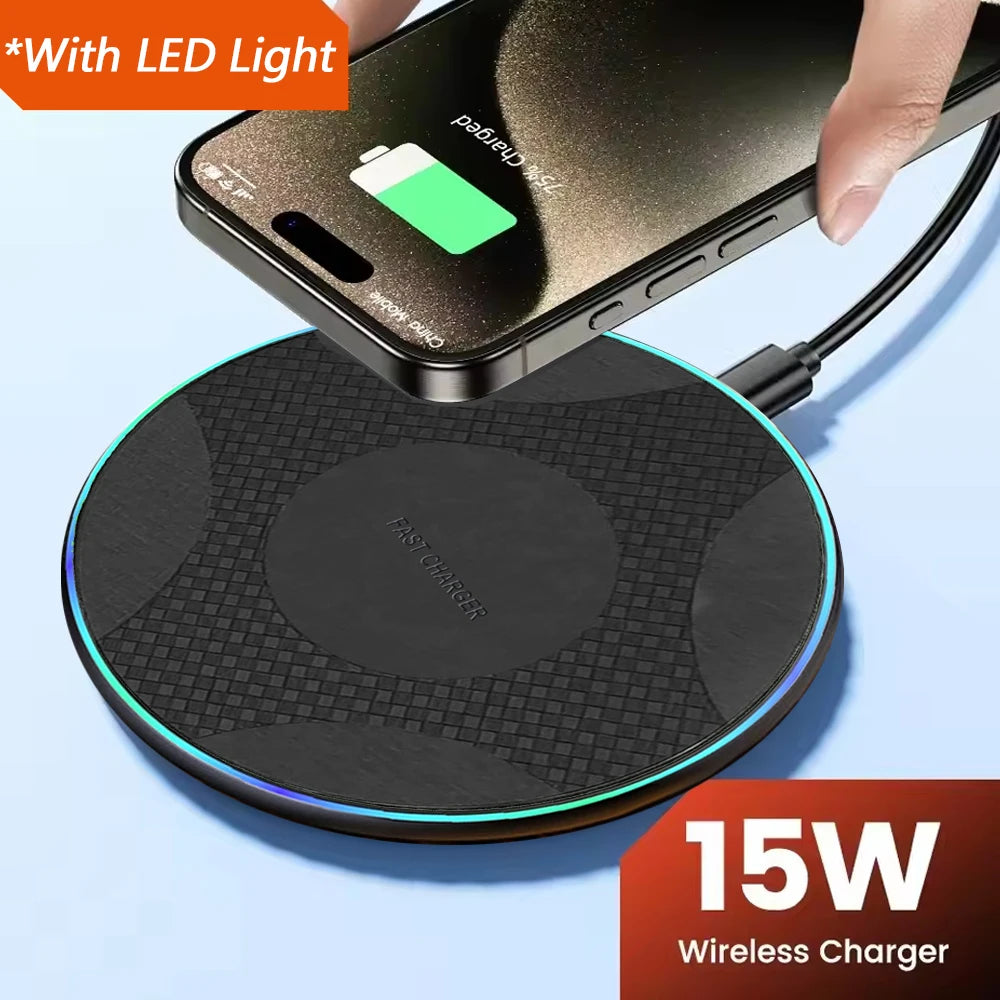 15W Wireless Charger Pad Type C Portable Induction Fast Charging Pad for iPhone 17,16,15,14,13 Xiaomi