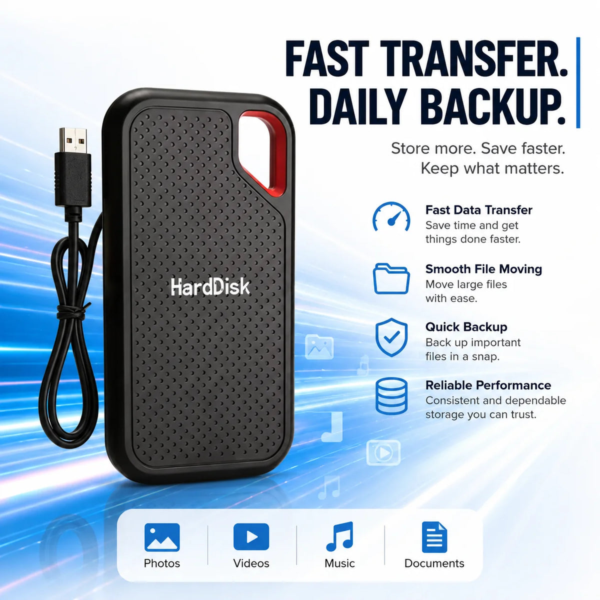Handy Portable External Hard Drive 1TB 2TB External Hard Disk