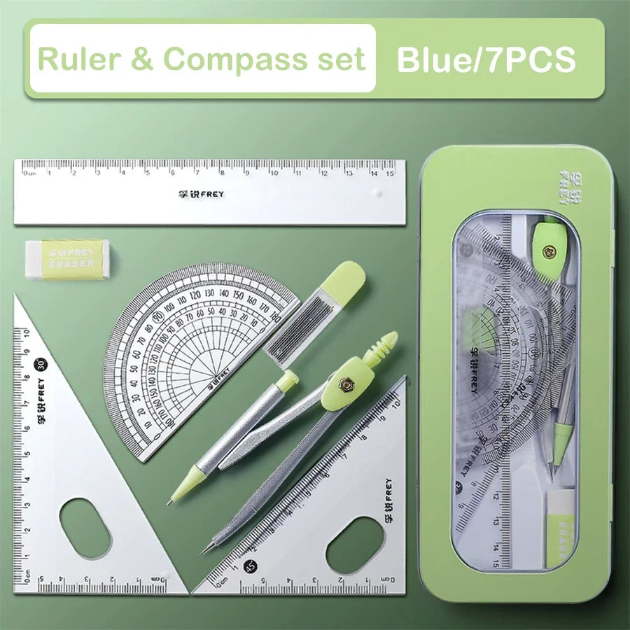 7Pcs Back to School Math Geometry Set, Multi-Function Drawing Tools with Compass