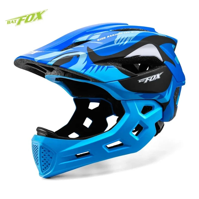 BATFOX Children Full Face Bike Cycling Helmet Adjustable Skating Kids Safty Electric scooter Helmet Suitable For 5-10 Years