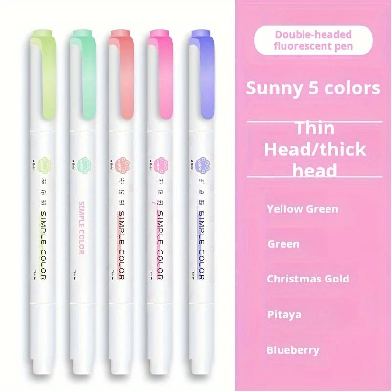 5pcs Dual-Tip Highlighters, 20 Vibrant Colors