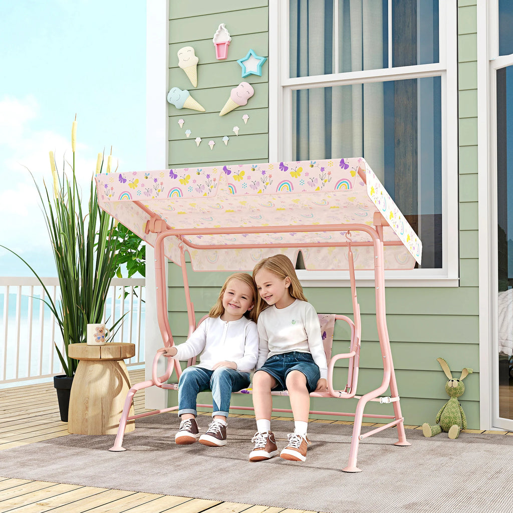 AIYAPLAY Children's Porch Swing Steel Frame 2 Seats 60kg Load Pink, Children's Swing, Outdoor Swing