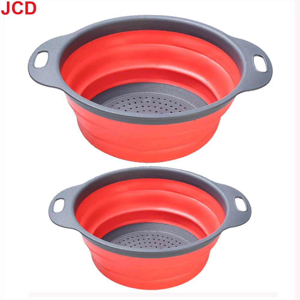 JCD 1pcs Fruit Vegetable Washing Basket Foldable Strainer Silicone Colander Dish Collapsible Drainer Filter Kitchen Storage Tool