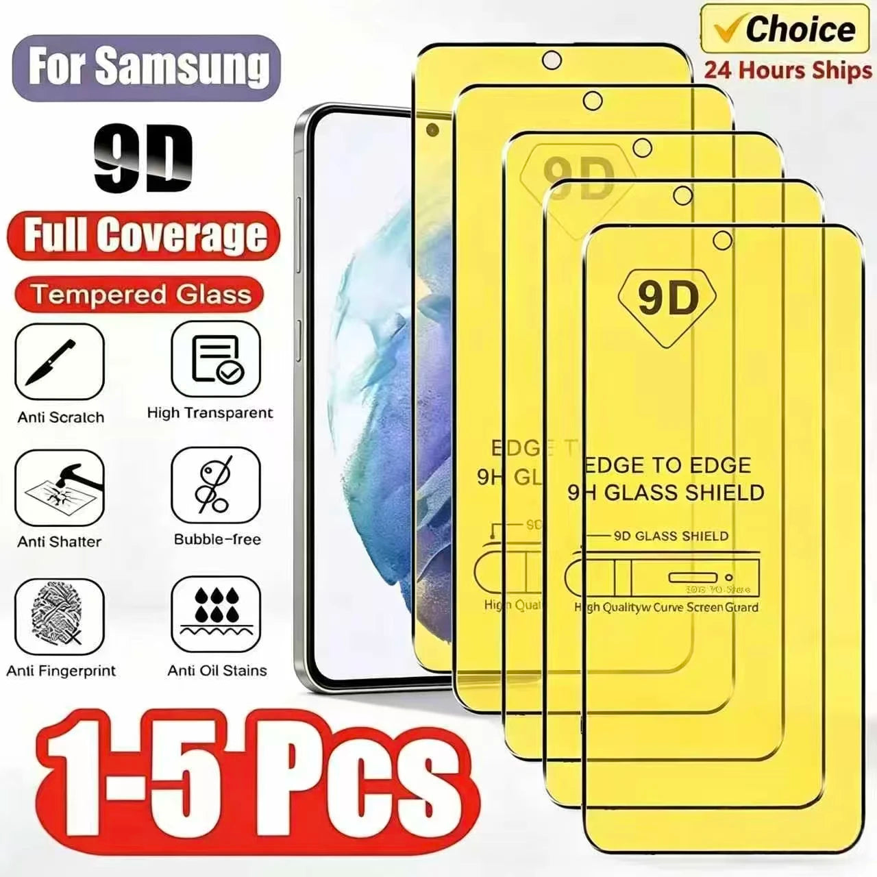 1-5Pcs 9D HD Full Coverage Tempered Glass For Samsung A56 A57 A17 A16 A15 A36 A26 A35 A34 A33 A55 A54 A53 S24FE A07 A06 A05