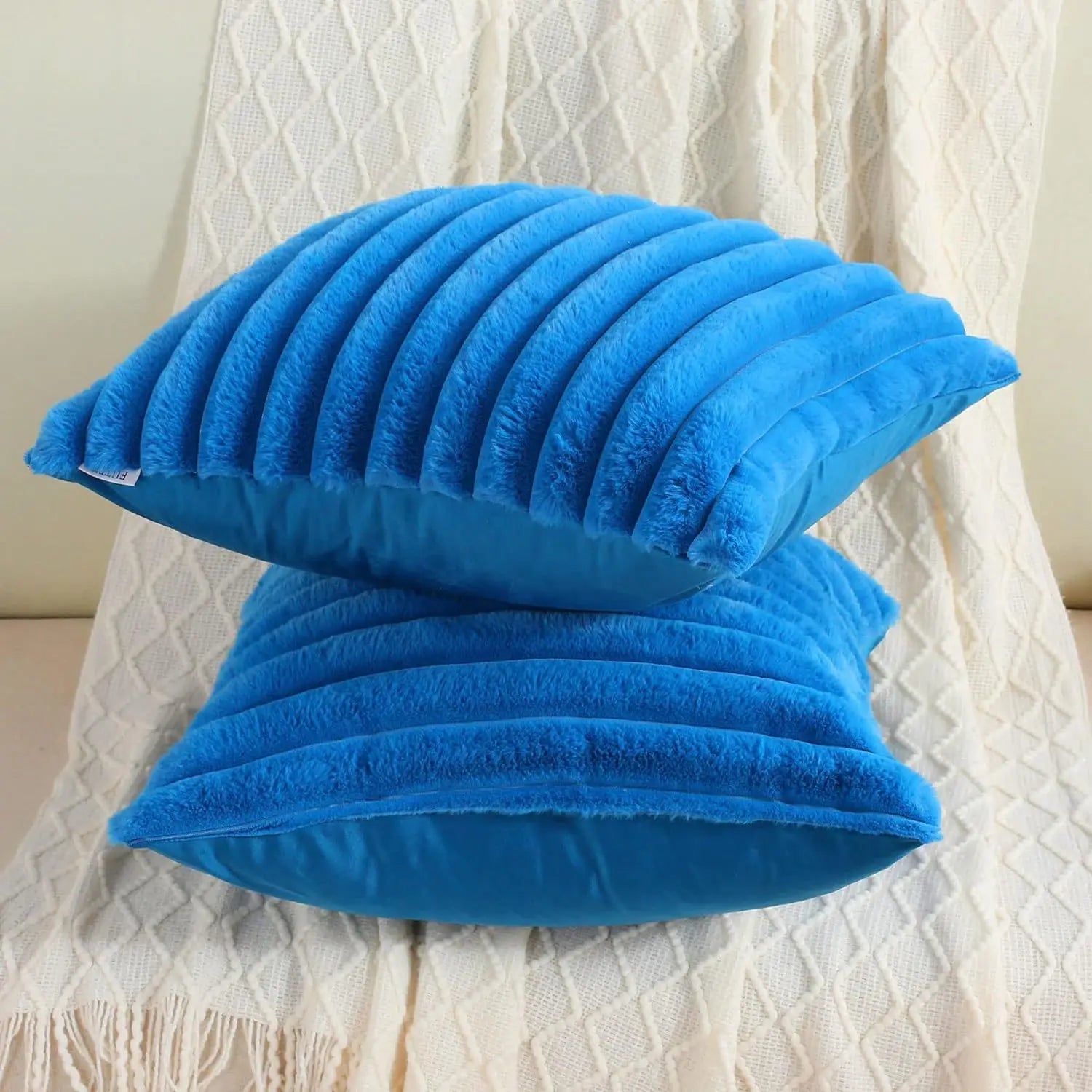 New Faux Rabbit Fur Square Cushion Cover Big Thick Striped Super Soft Solid Color Pillow Cover Sofa Decor Cushion Covers 2026
