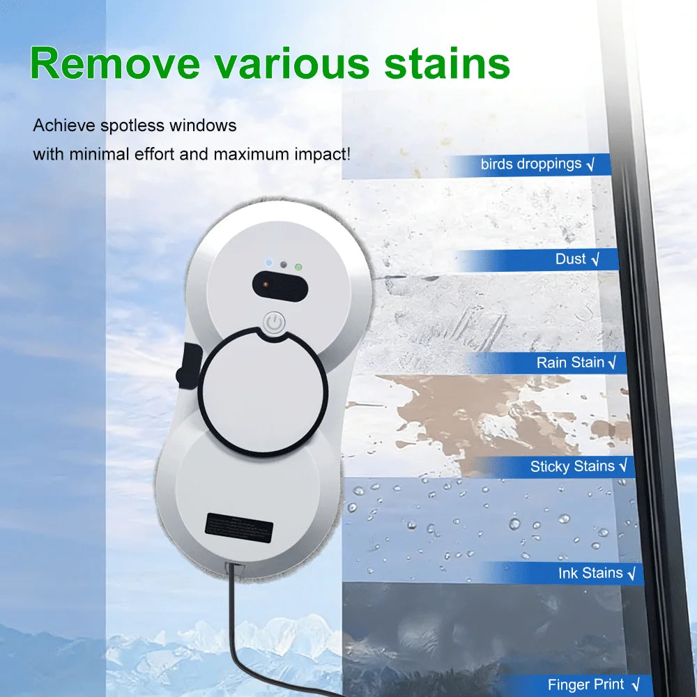 PuRuiKai Robot Window Cleaner, 5600Pa Window Cleaner Robot, Remote Control, 3 Cleaning Modes, Intelligent Edge Monitoring