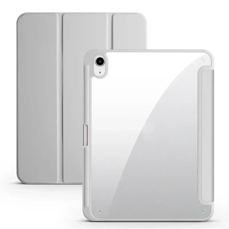 For iPad 10th Gen Case with Pen Holder Trifold Acrylic Clear Back Hard Cover For iPad 10.2 9.7 Air 5 11 iPad 10 9 11th A16 Case