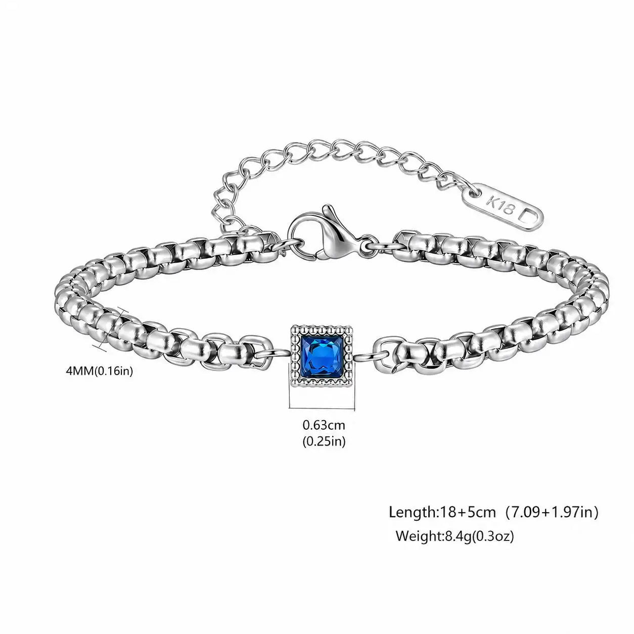 Square Blue Black Stone Bracelet for Men,Adjustable Stainless Steel Box Chain Wristband,Trendy Jewelry Gift for Him Dad
