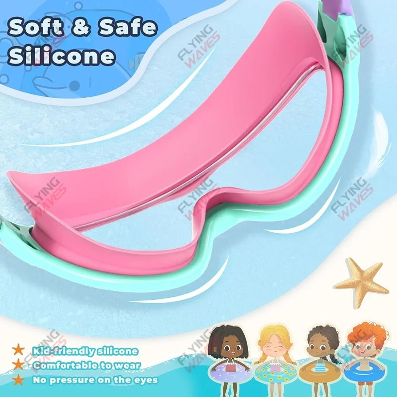 Colorful Kids Swim Goggles Wide Vision Anti-UV Anti-Fog