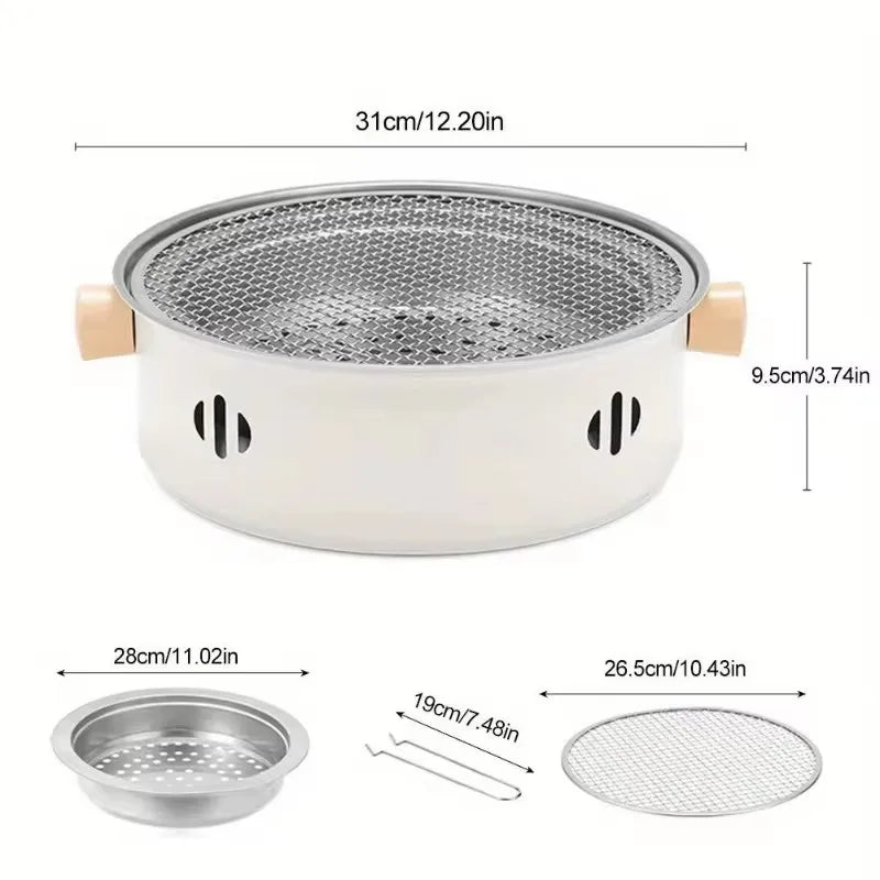 Portable Stainless Steel Charcoal BBQ Grill with Removable Cooking Grate for Indoor and Outdoor Cooking