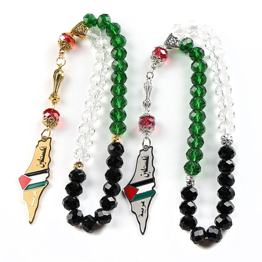 Palestine Map Flag Arabic Letter Car Pendant for Women Men Stainless Steel